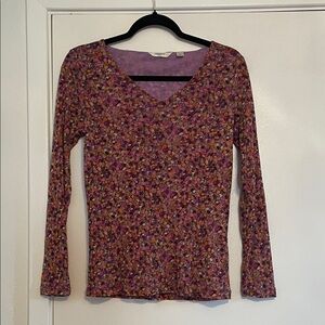 Liz Claiborne Purple Floral Long Sleeve Mesh Top